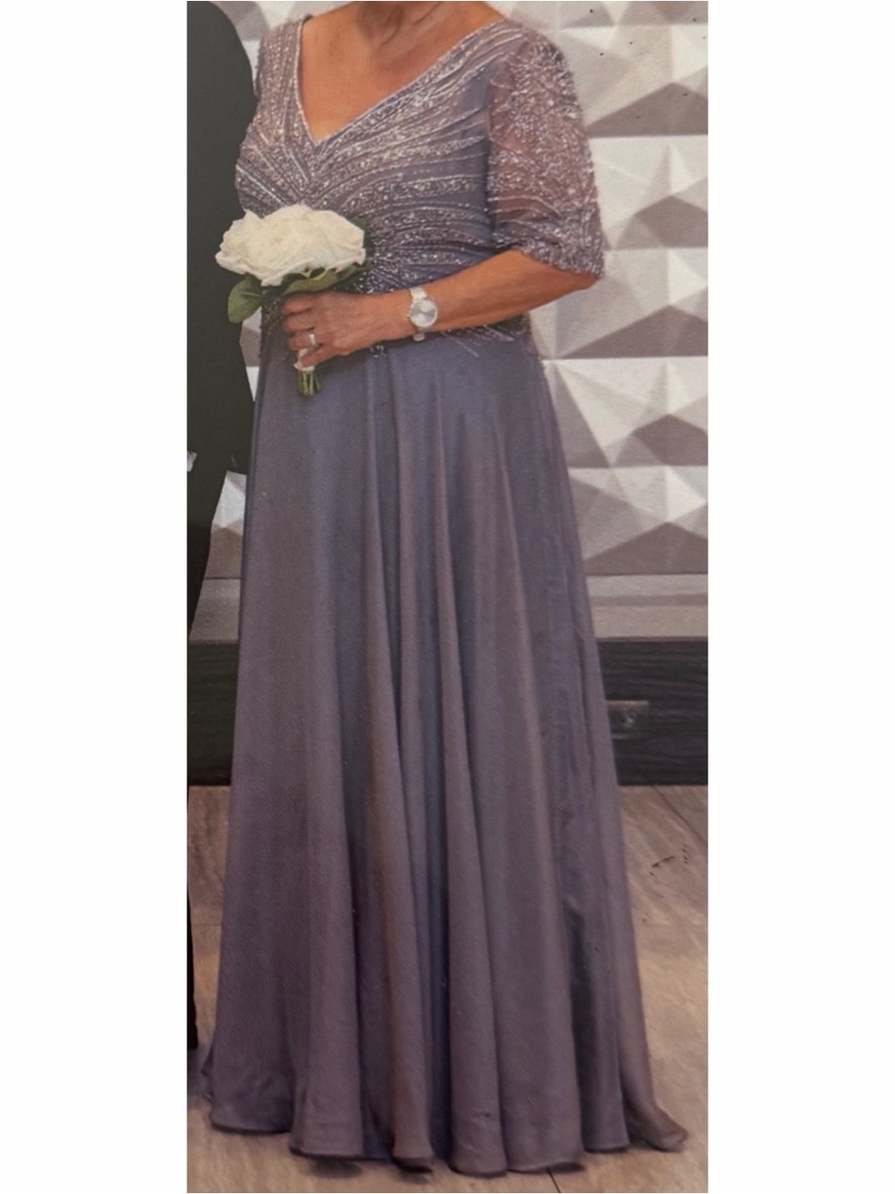 Montage by Mon Cheri Beaded V-Neck Evening Gown
